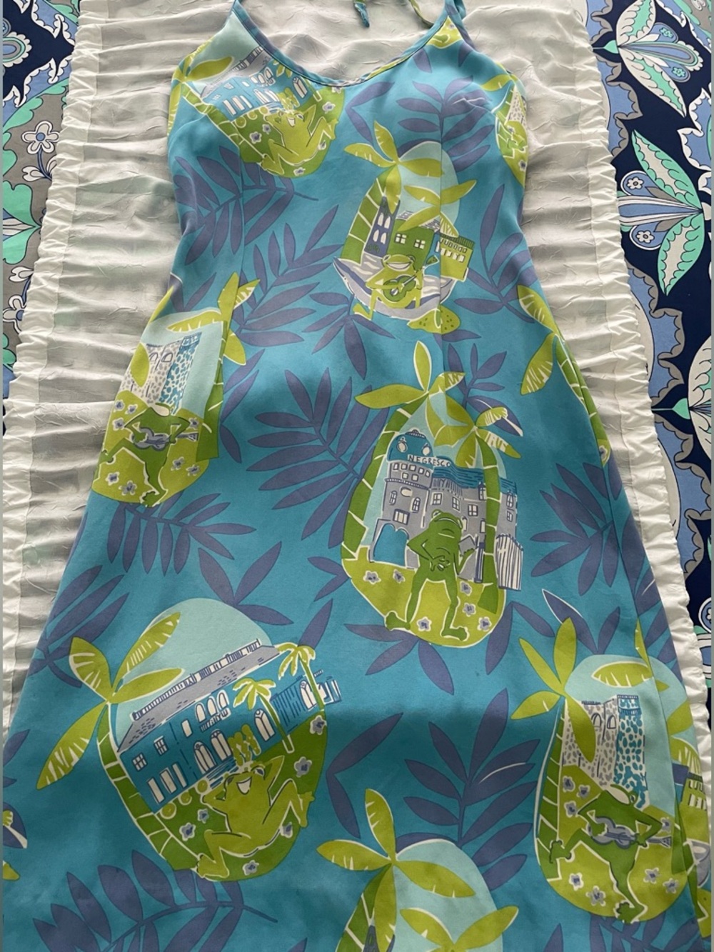Lilly Pulitzer White Label halter dress in Negresco Blue Lagoon Serenade